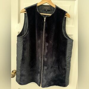 Lafayette 148 New York Black Faux Fur Front Zip Vest